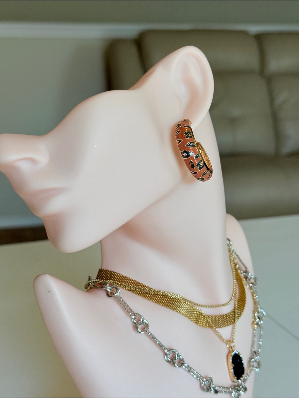 Enamel Leopard Print Hoop Earrings in Orange and Black